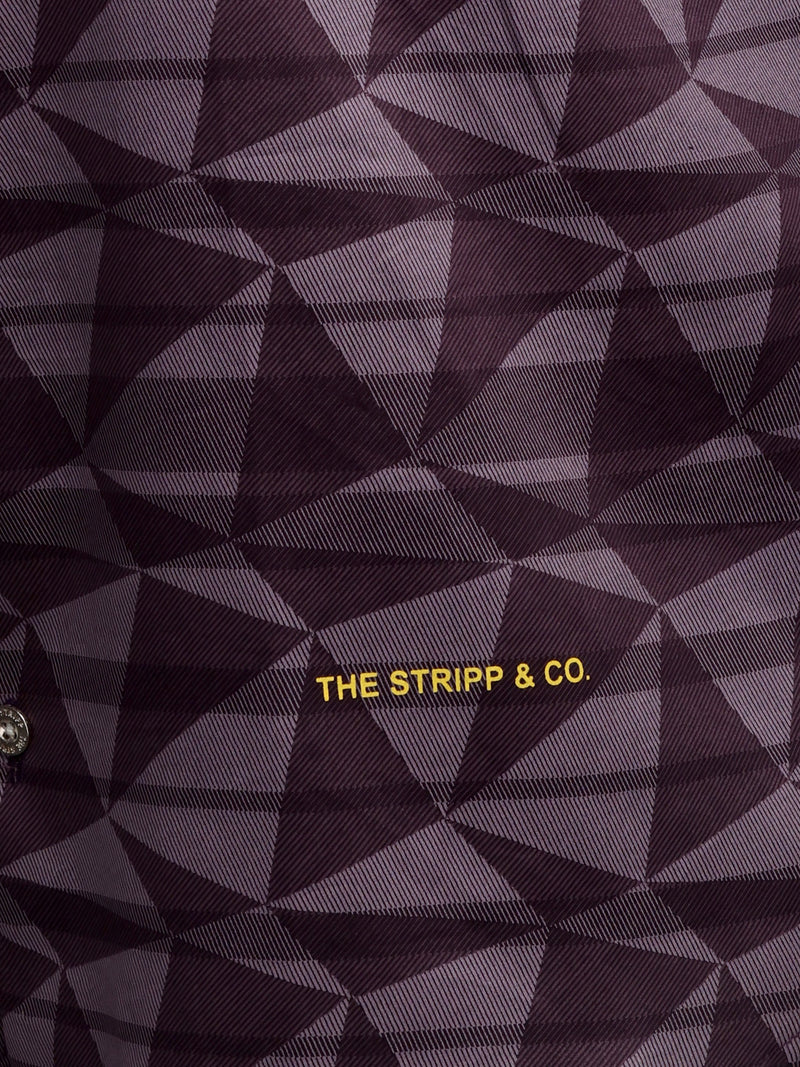Burgundy Strippes Bulgari Satin Discharge Shirt with Metal Button - Premium