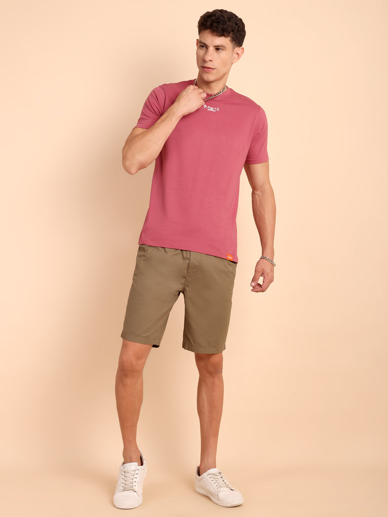 DARK RAMON PINK, IMPORTED COTTON BIO WASHED-FEEL SOFT CREW NECK T SHIRT