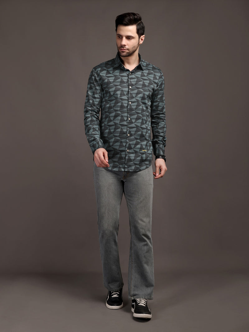 Sea Underground Green Bulgari Satin Discharge Shirt with Silver Metal ButtonPremium