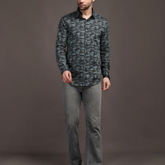 Sea Underground Green Bulgari Satin Discharge Shirt with Silver Metal ButtonPremium