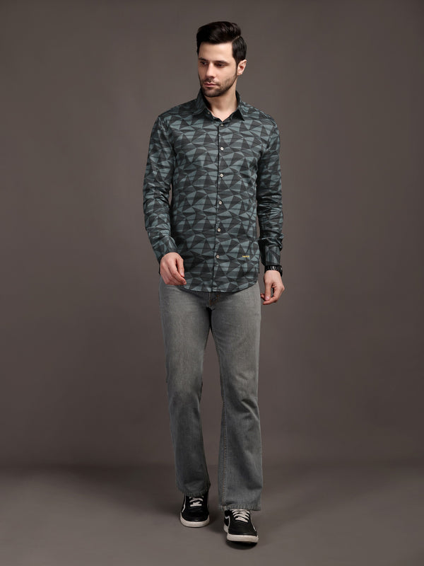 Sea Underground Green Bulgari Satin Discharge Shirt with Silver Metal ButtonPremium