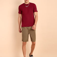 BURGUNDY MAROON, IMPORTED COTTON BIO WASHED-FEEL SOFT CREW NECK T SHIRT