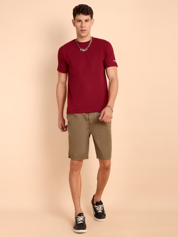 BURGUNDY MAROON, IMPORTED COTTON BIO WASHED-FEEL SOFT CREW NECK T SHIRT
