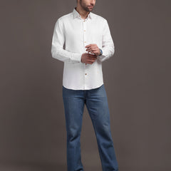 Milky White Plain Poly Satin Lycra Shirt with Copper Metal Button - Premium, Unbreakable button
