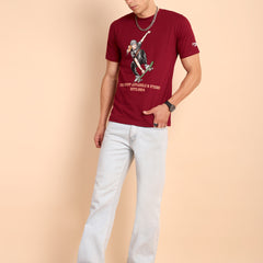 BURGUNDY MAROON, IMPORTED COTTON BIO WASHED-FEEL SOFT CREW NECK T SHIRT