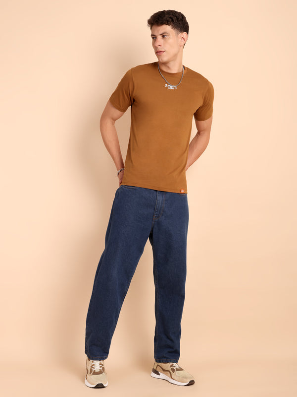 BROWN SUGAR, IMPORTED COTTON BIO WASHED-FEEL SOFT CREW NECK T SHIRT