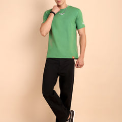 PISTA GREEN, IMPORTED COTTON BIO WASHED-FEEL SOFT CREW NECK T SHIRT