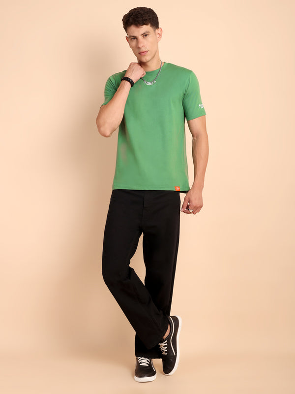 PISTA GREEN, IMPORTED COTTON BIO WASHED-FEEL SOFT CREW NECK T SHIRT