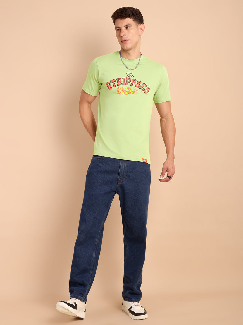 LIME PISTA, IMPORTED COTTON BIO WASHED-FEEL SOFT CREW NECK T SHIRT