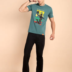 STEEL SEA GREEN, IMPORTED COTTON BIO WASHED-FEEL SOFT CREW NECK T SHIRT