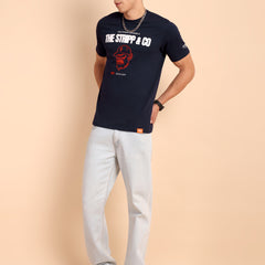 NAVY BLUE, IMPORTED COTTON BIO WASHED-FEEL SOFT CREW NECK T SHIRT