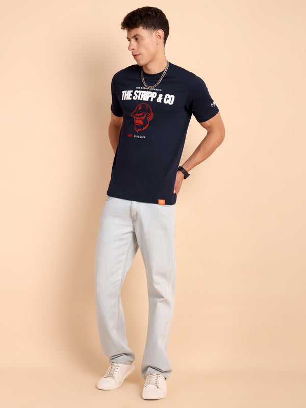 NAVY BLUE, IMPORTED COTTON BIO WASHED-FEEL SOFT CREW NECK T SHIRT