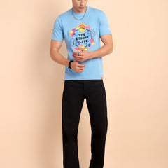 CLOUD BLUE, IMPORTED COTTON BIO WASHED-FEEL SOFT CREW NECK T SHIRT