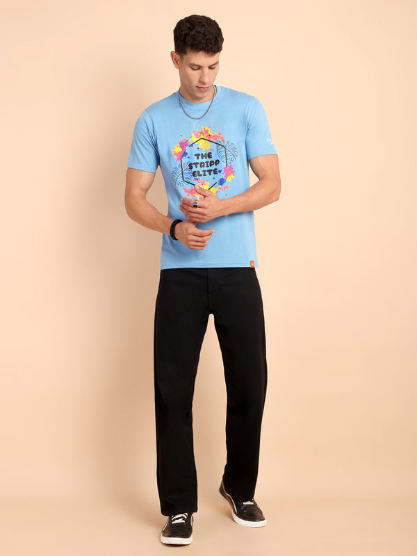 CLOUD BLUE, IMPORTED COTTON BIO WASHED-FEEL SOFT CREW NECK T SHIRT