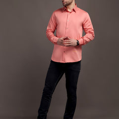 Veromoda Peach Plain Poly Satin Lycra Shirt with Gold Metal Button - Premium, Unbreakable button
