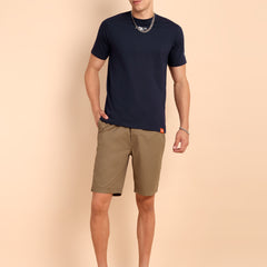 NAVY BLUE, IMPORTED COTTON BIO WASHED-FEEL SOFT CREW NECK T SHIRT