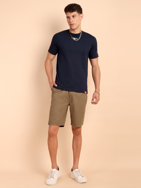 NAVY BLUE, IMPORTED COTTON BIO WASHED-FEEL SOFT CREW NECK T SHIRT