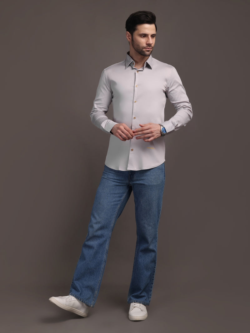 11. Poly Satin Lycra Shirt with Gold Metal Button - Premium, Unbreakable button