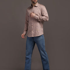 Peach Veromoda Printed Bulgari Satin Discharge Shirt with Copper Metal Button - Premium