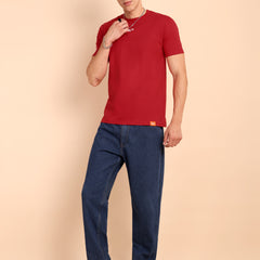 CRIMSON PURE RED, IMPORTED COTTON BIO WASHED-FEEL SOFT CREW NECK T SHIRT