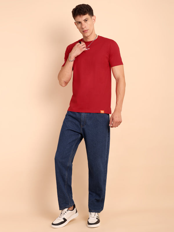 CRIMSON PURE RED, IMPORTED COTTON BIO WASHED-FEEL SOFT CREW NECK T SHIRT