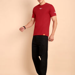 CRIMSON RED, IMPORTED COTTON BIO WASHED-FEEL SOFT CREW NECK T SHIRT