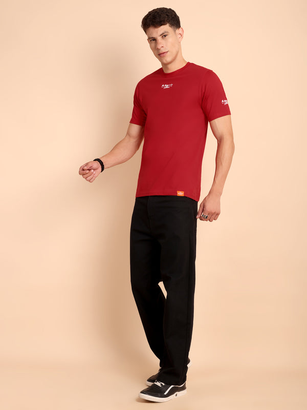 CRIMSON RED, IMPORTED COTTON BIO WASHED-FEEL SOFT CREW NECK T SHIRT