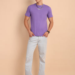PURPLE AMYETHYST, IMPORTED COTTON BIO WASHED-FEEL SOFT CREW NECK T SHIRT