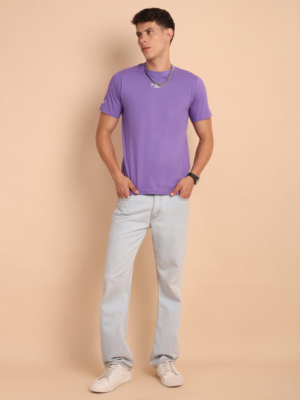 PURPLE AMYETHYST, IMPORTED COTTON BIO WASHED-FEEL SOFT CREW NECK T SHIRT