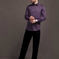 Violet/Lavendour Plain Poly Satin Lycra Shirt with Silver Metal Button - Premium, Unbreakable button