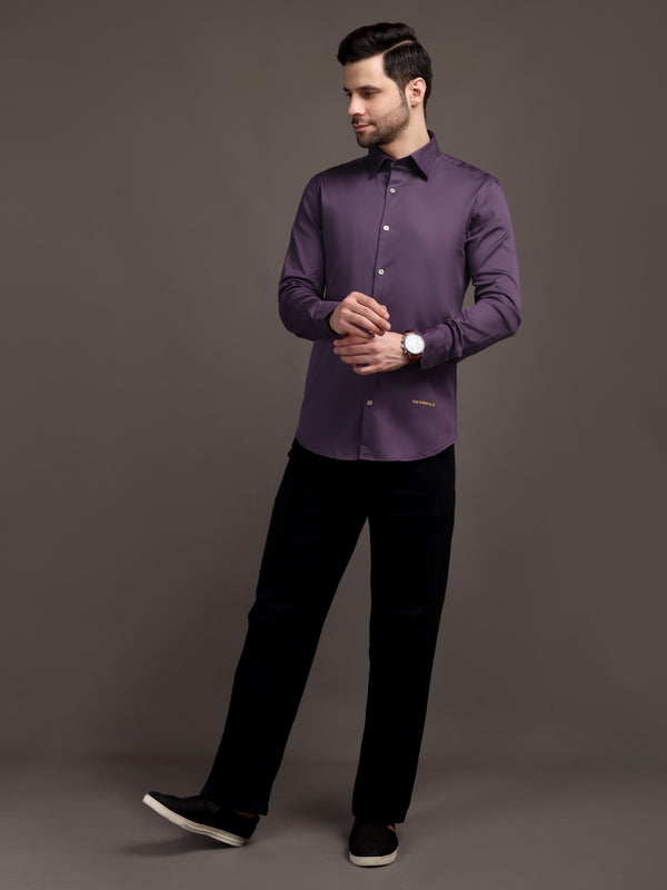 Violet/Lavendour Plain Poly Satin Lycra Shirt with Silver Metal Button - Premium, Unbreakable button