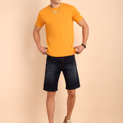 VALENCIA YELLOW ORANGE, IMPORTED COTTON BIO WASHED-FEEL SOFT CREW NECK T SHIRT