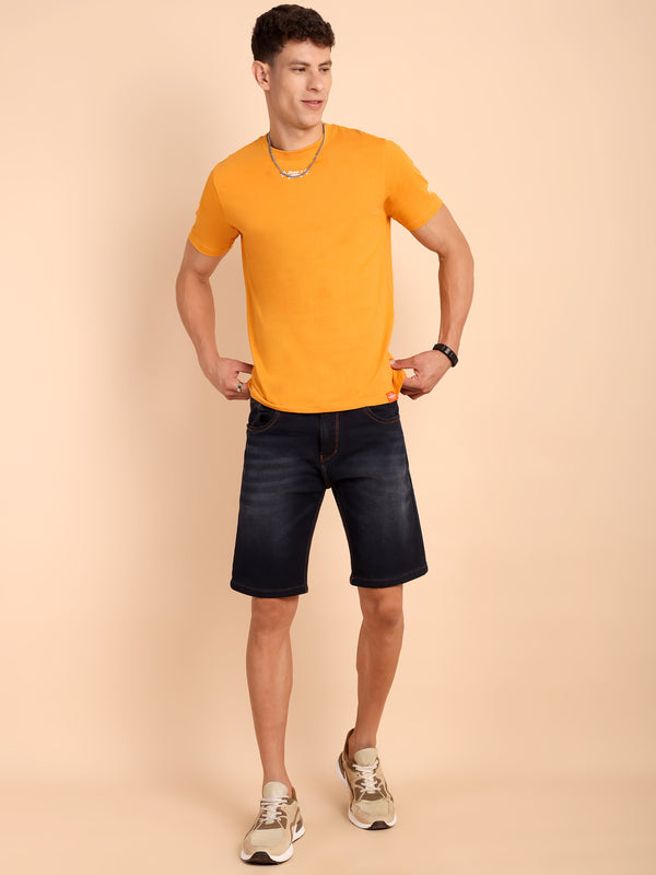 VALENCIA YELLOW ORANGE, IMPORTED COTTON BIO WASHED-FEEL SOFT CREW NECK T SHIRT