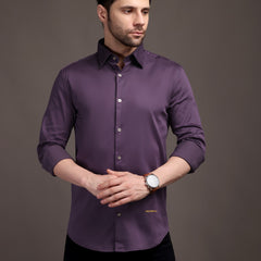 Violet/Lavendour Plain Poly Satin Lycra Shirt with Silver Metal Button - Premium, Unbreakable button