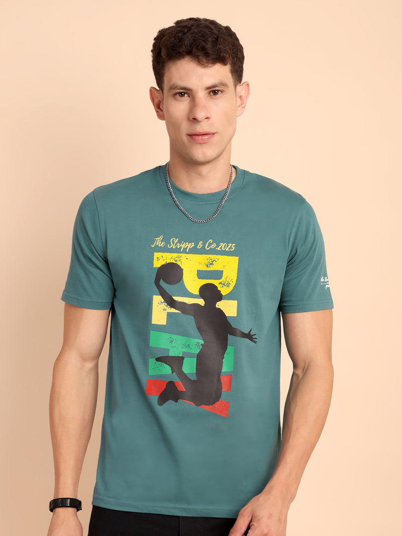 STEEL SEA GREEN, IMPORTED COTTON BIO WASHED-FEEL SOFT CREW NECK T SHIRT