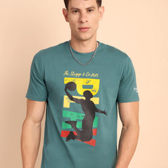 STEEL SEA GREEN, IMPORTED COTTON BIO WASHED-FEEL SOFT CREW NECK T SHIRT