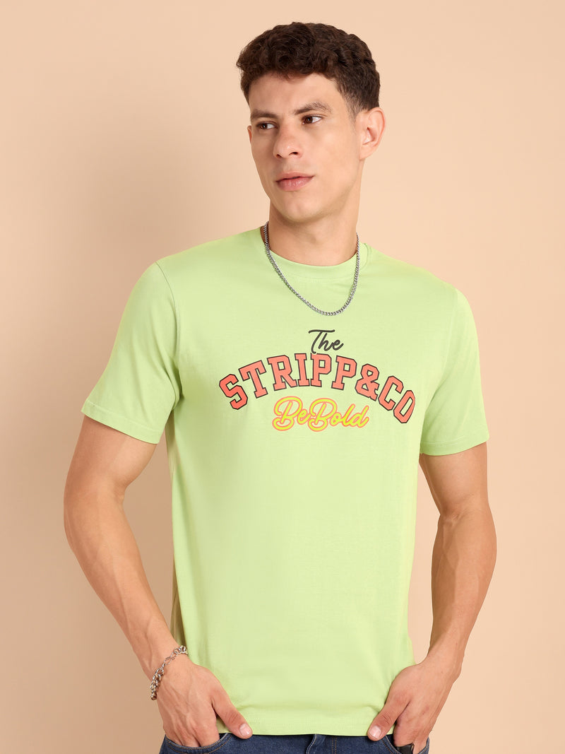 LIME PISTA, IMPORTED COTTON BIO WASHED-FEEL SOFT CREW NECK T SHIRT