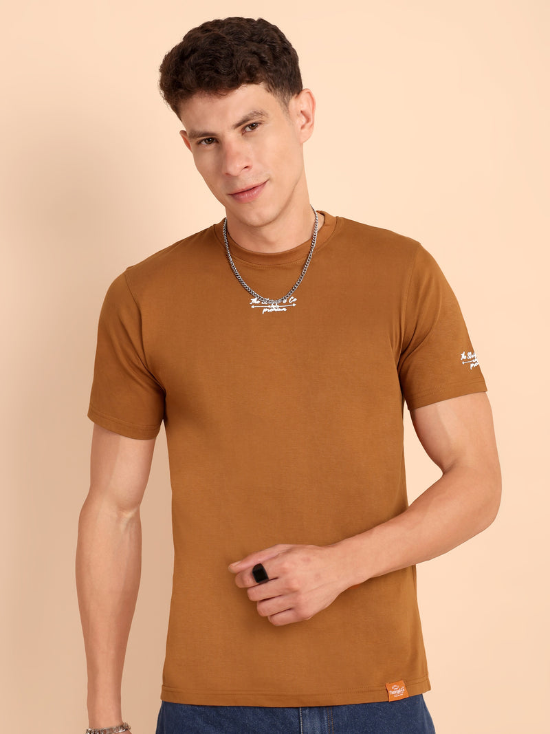 BROWN SUGAR, IMPORTED COTTON BIO WASHED-FEEL SOFT CREW NECK T SHIRT