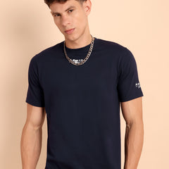 NAVY BLUE, IMPORTED COTTON BIO WASHED-FEEL SOFT CREW NECK T SHIRT
