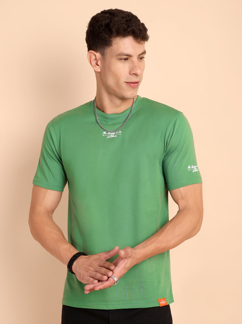 PISTA GREEN, IMPORTED COTTON BIO WASHED-FEEL SOFT CREW NECK T SHIRT