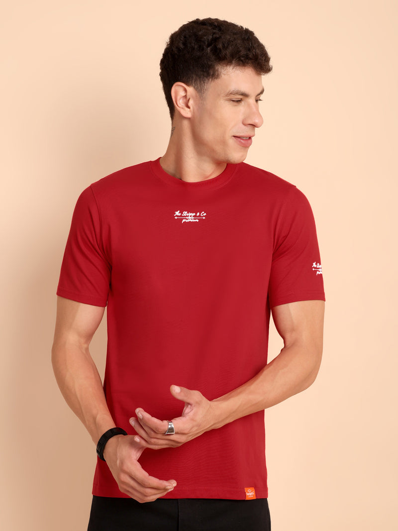 CRIMSON RED, IMPORTED COTTON BIO WASHED-FEEL SOFT CREW NECK T SHIRT
