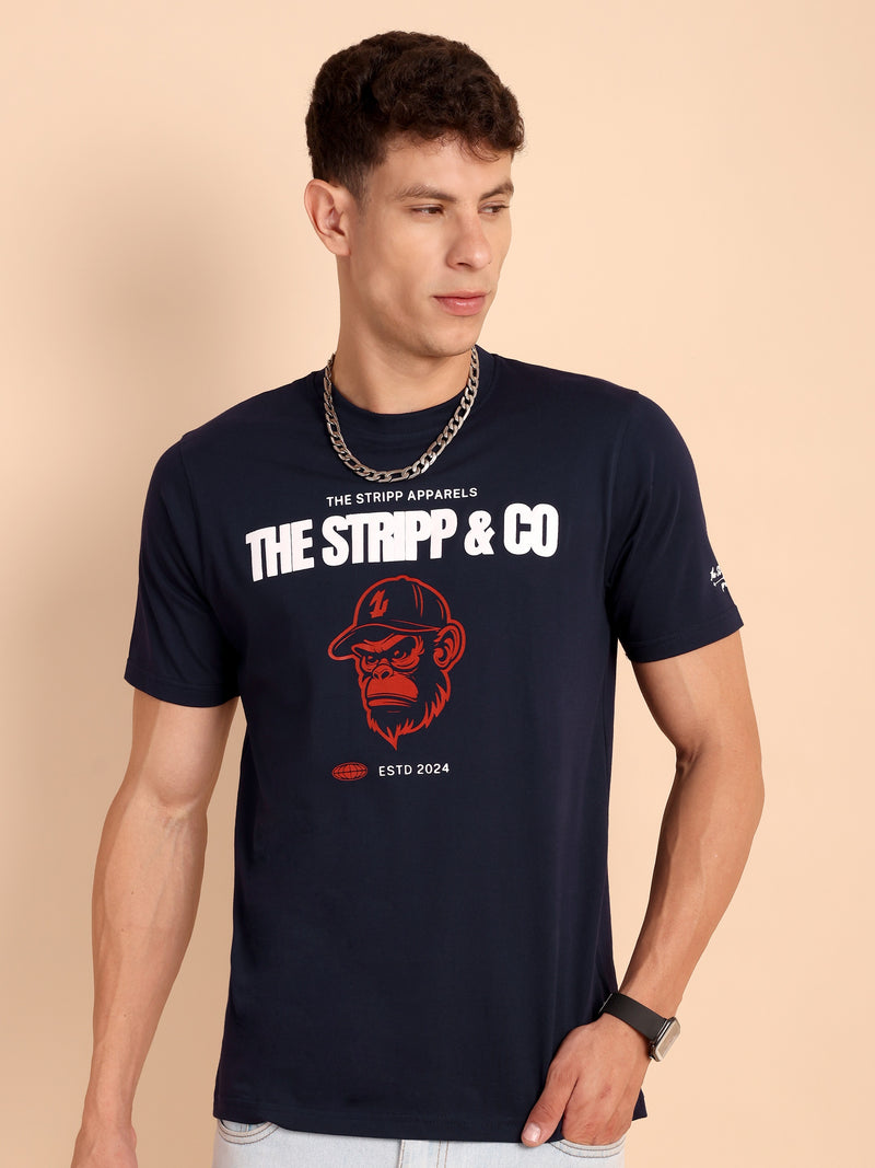 NAVY BLUE, IMPORTED COTTON BIO WASHED-FEEL SOFT CREW NECK T SHIRT
