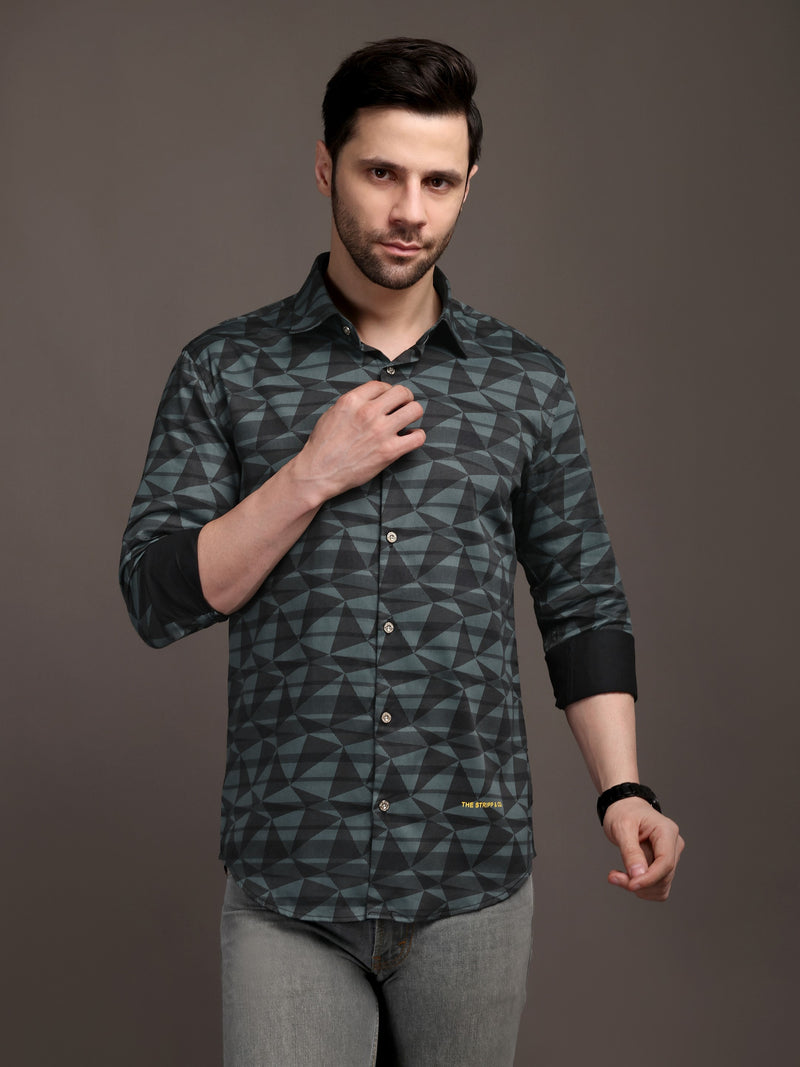 Sea Underground Green Bulgari Satin Discharge Shirt with Silver Metal ButtonPremium