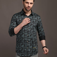Sea Underground Green Bulgari Satin Discharge Shirt with Silver Metal ButtonPremium