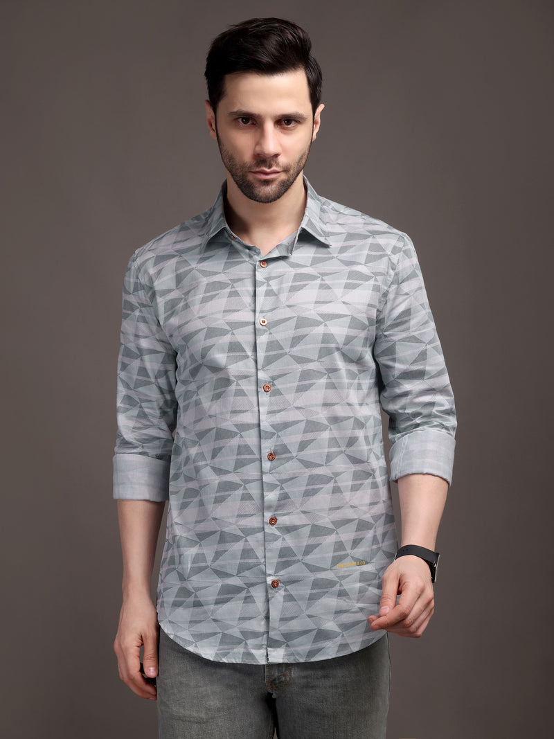 Grey Strippes Bulgari Satin Discharge Shirt with Copper Metal Button-Premium
