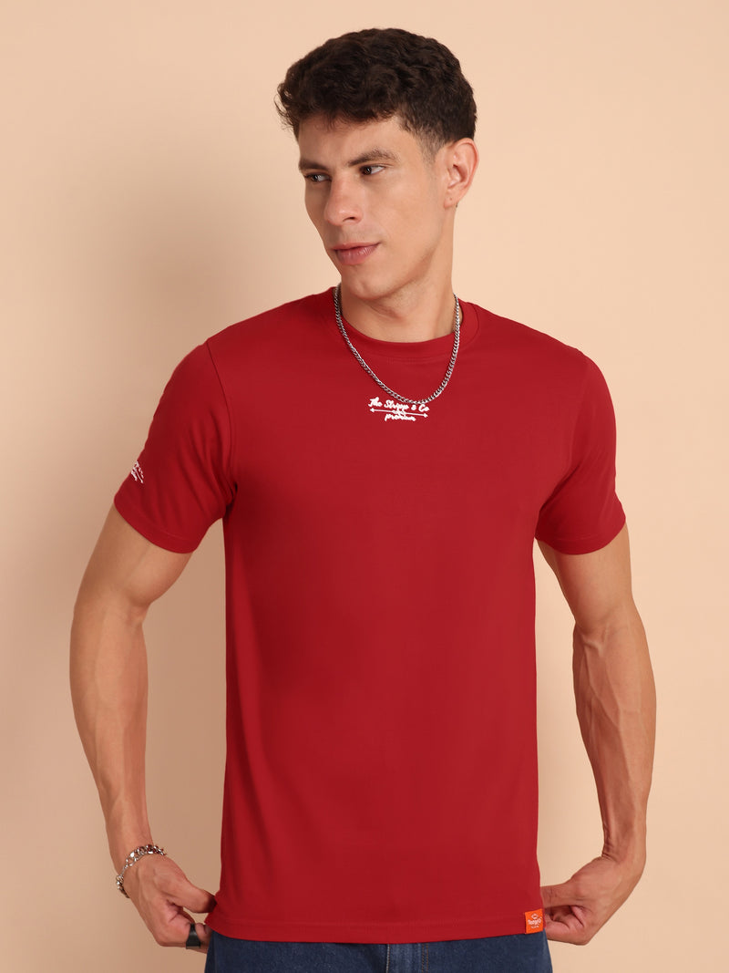 CRIMSON PURE RED, IMPORTED COTTON BIO WASHED-FEEL SOFT CREW NECK T SHIRT