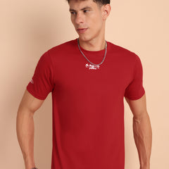 CRIMSON PURE RED, IMPORTED COTTON BIO WASHED-FEEL SOFT CREW NECK T SHIRT