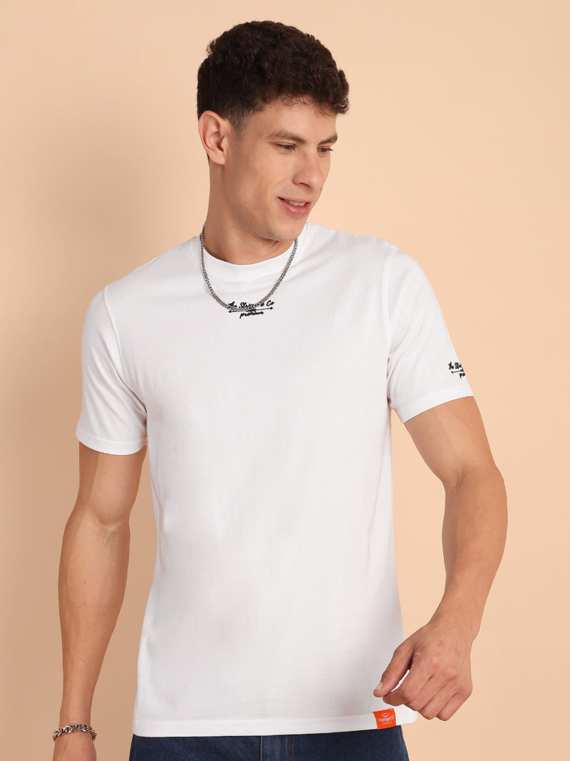 MILKY WHITE, IMPORTED COTTON BIO WASHED-FEEL SOFT CREW NECK T SHIRT