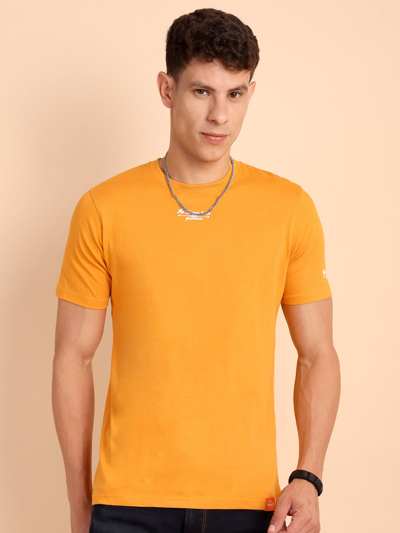 VALENCIA YELLOW ORANGE, IMPORTED COTTON BIO WASHED-FEEL SOFT CREW NECK T SHIRT