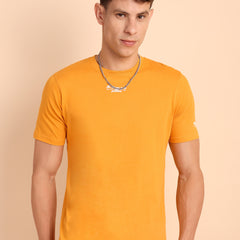 VALENCIA YELLOW ORANGE, IMPORTED COTTON BIO WASHED-FEEL SOFT CREW NECK T SHIRT